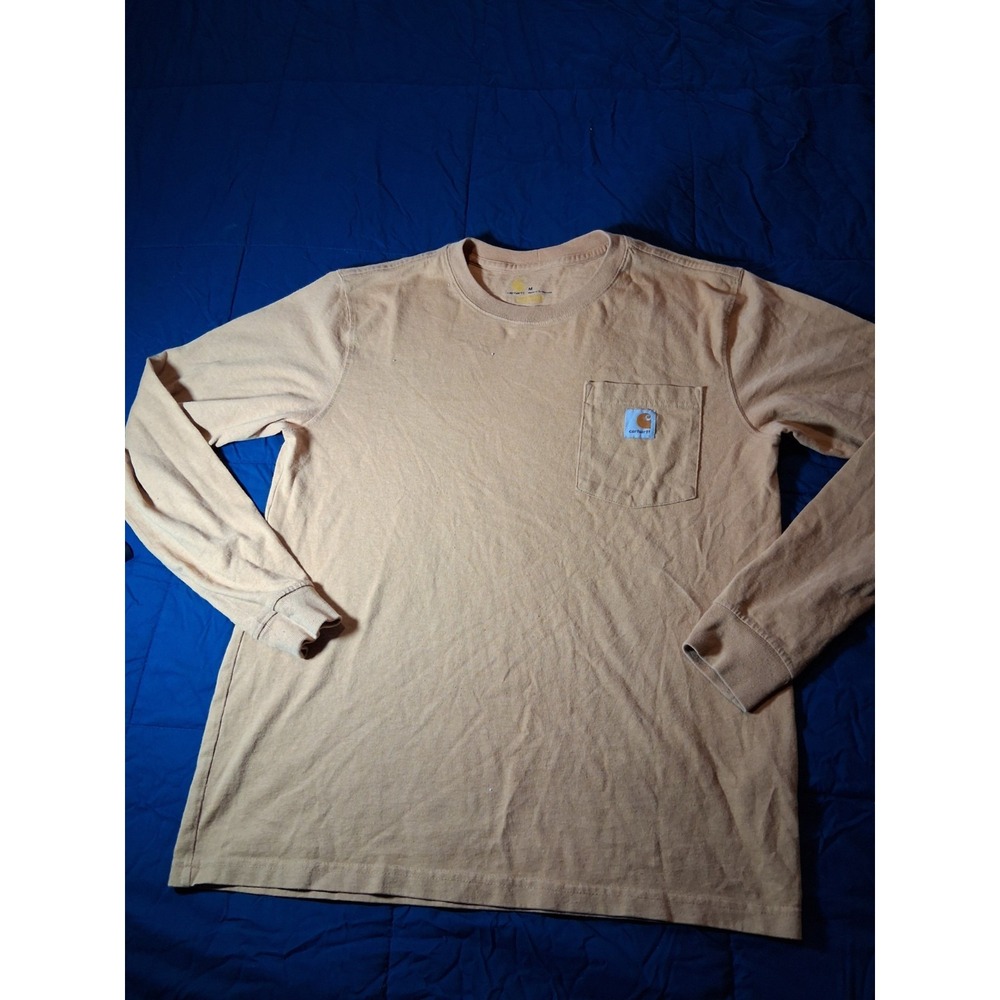 Carhartt Relax Fit Pocket Tee Long Sleeve Crew Shirt Yellow Cotton Mens Size Mes
